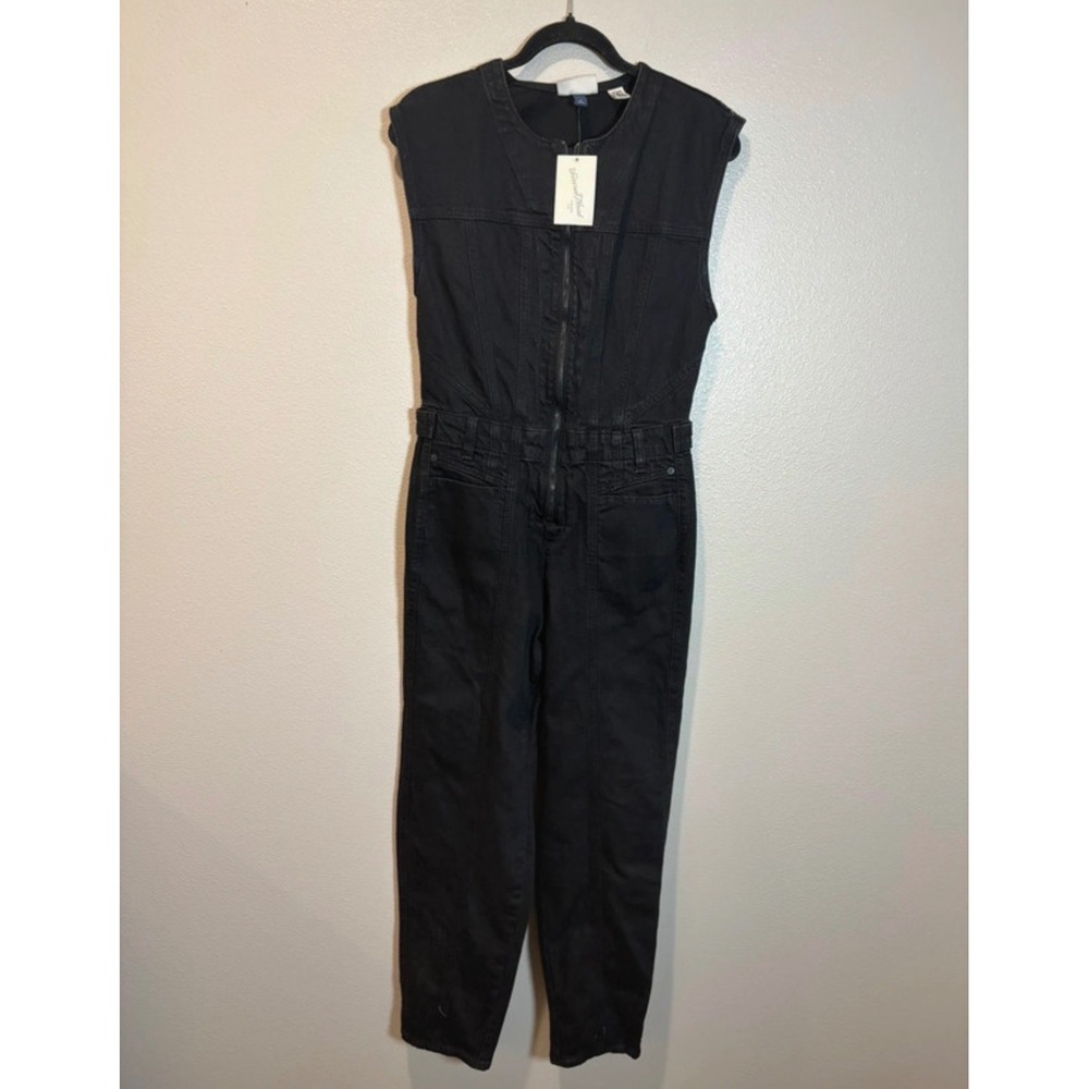 Universal Thread Womens Sleeveless Denim Jumpsuit Black Zip Front Utility Size 4